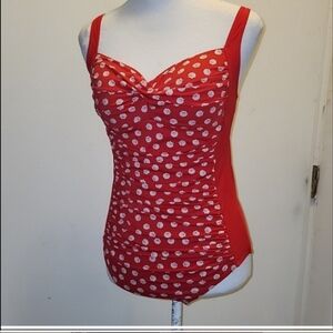 Romenza One piece swimsuit  slimming retro Rockabilly Polkadots Large